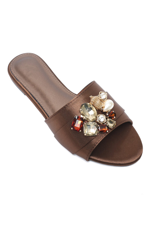 MULTI STONE EMBELLISHED SLIDE-BRONZE