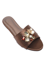 MULTI STONE EMBELLISHED SLIDE-BRONZE