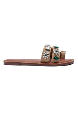 JEWEL STRAP LUXE SLIDES-BEIGE