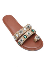 JEWEL STRAP LUXE SLIDES-BEIGE