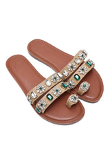 JEWEL STRAP LUXE SLIDES-BEIGE