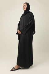 CLASSIC WIDE CUFF EMBROIDERED ABAYA-BLACK