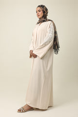 CLASSIC WIDE CUFF EMBROIDERED ABAYA-BEIGE