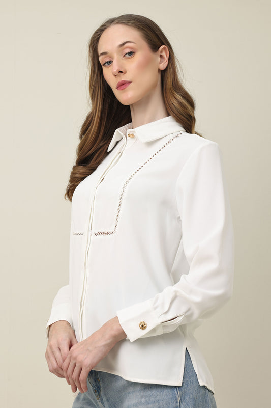 CLASSIC BUTTON POISE SHIRT-WHITE
