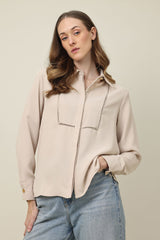 CLASSIC BUTTON POISE SHIRT-BEIGE