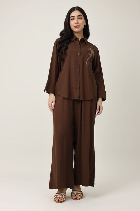 PALM SOFT WIDE CO_ORD-COFFEE