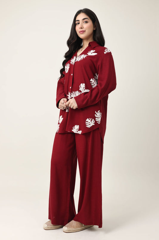 MONSOON LEAF CO-ORD-BURGUNDY