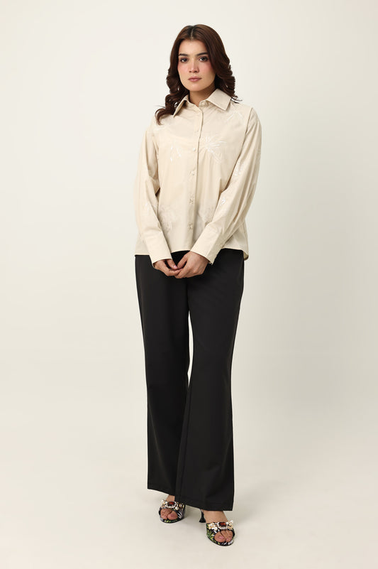 NATURE INSPIRED EMBRIODERD SHIRT-BEIGE
