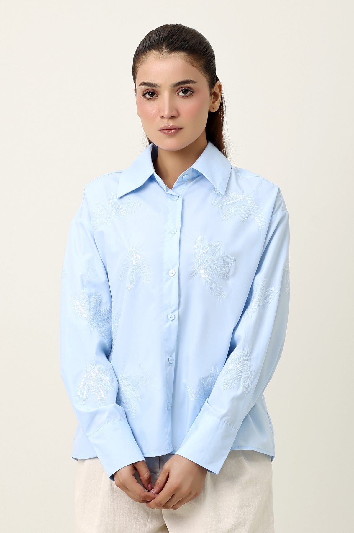 NATURE INSPIRED EMBRIODERD SHIRT-BLUE