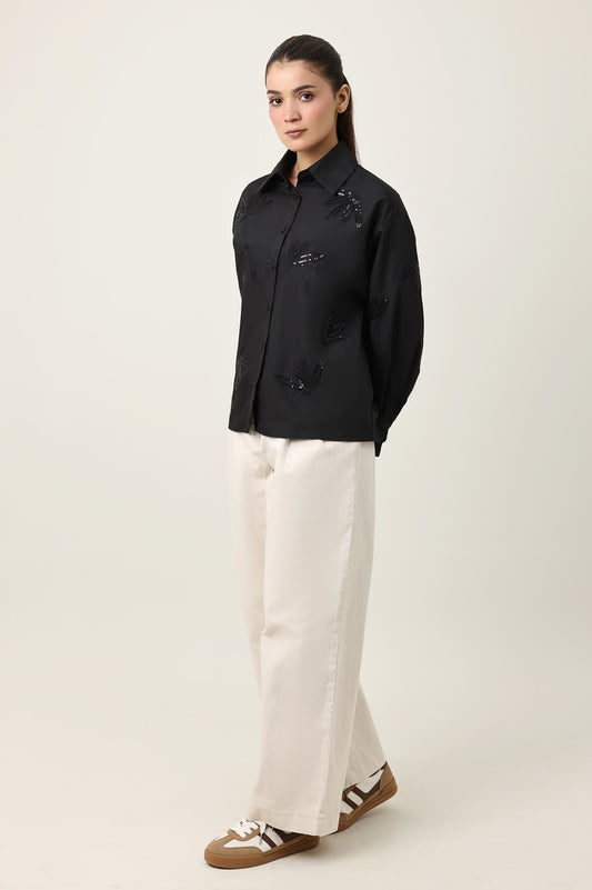 NATURE INSPIRED EMBRIODERD SHIRT-BLACK