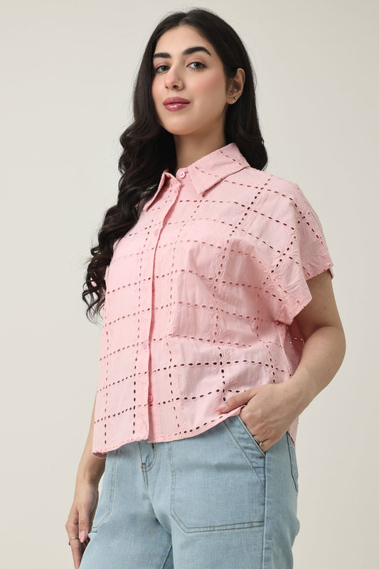 BREEZE EYELET SHIRT-PINK