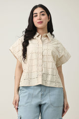 BREEZE EYELET SHIRT-BEIGE
