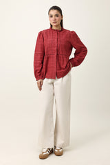 RUFFLE COLLAR SHIRT-BURGUNDY