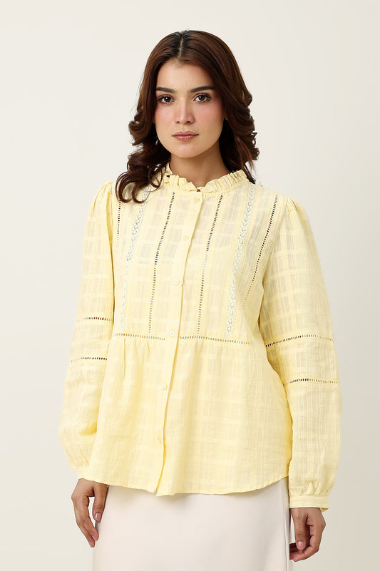 RUFFLE COLLAR SHIRT-YELLOW