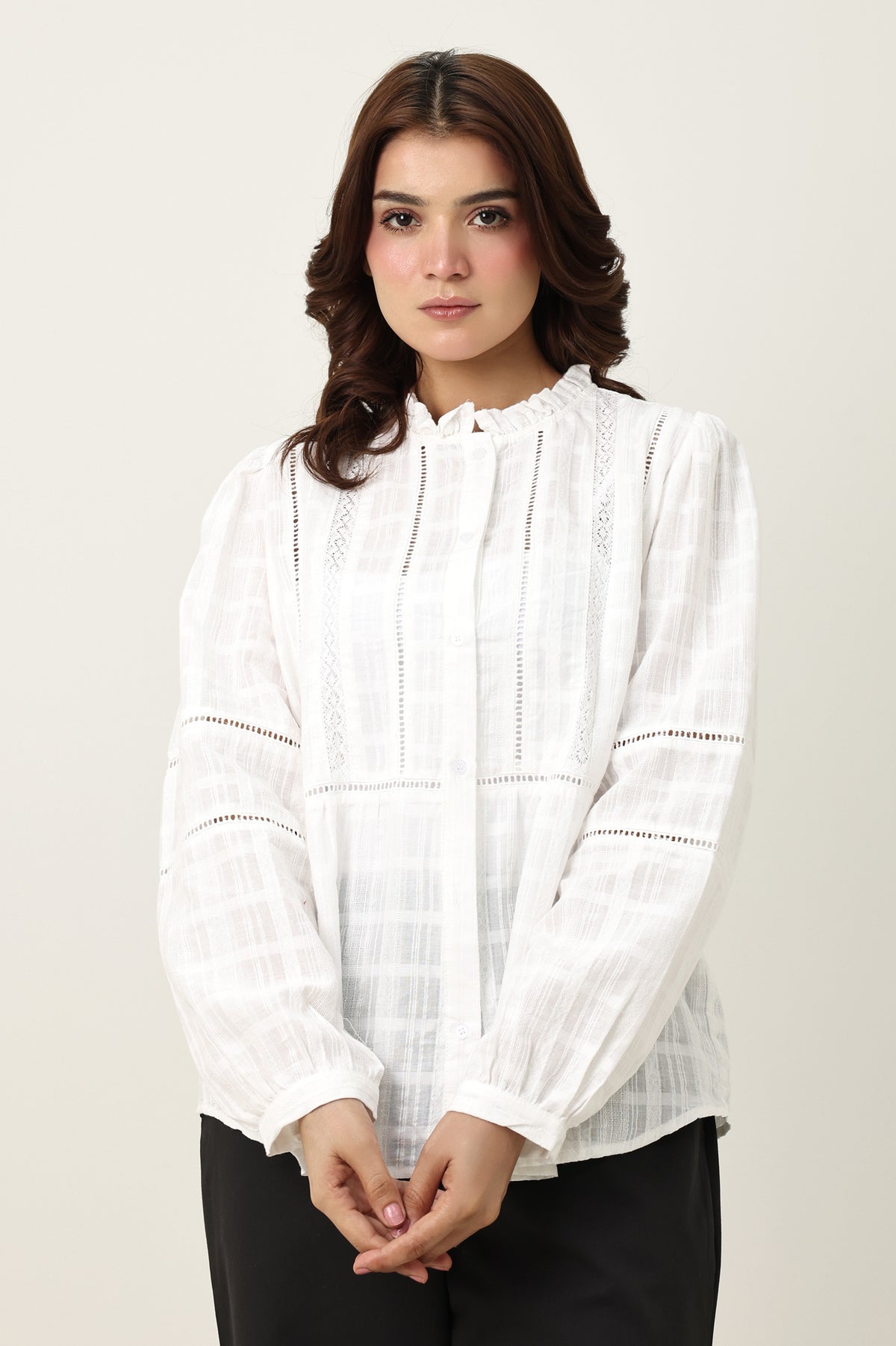 RUFFLE COLLAR SHIRT-WHITE