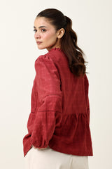 RUFFLE COLLAR SHIRT-BURGUNDY