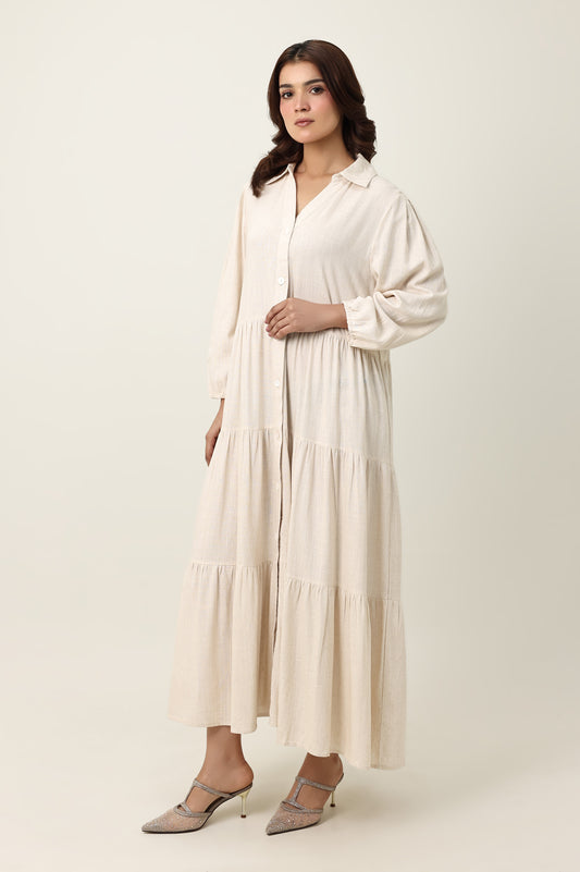 FLOW TIER DRESS-BEIGE
