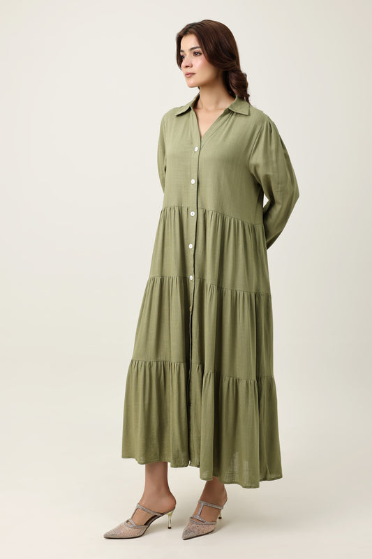 FLOW TIER DRESS-GREEN