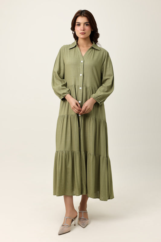 FLOW TIER DRESS-GREEN