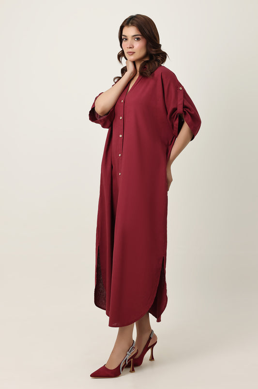 CONTEMPORARY LOOSE FIT DRESS-BURGUNDY