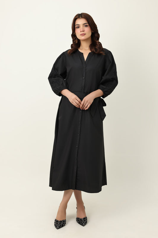 BELTED MIDI DRESS-BLACK