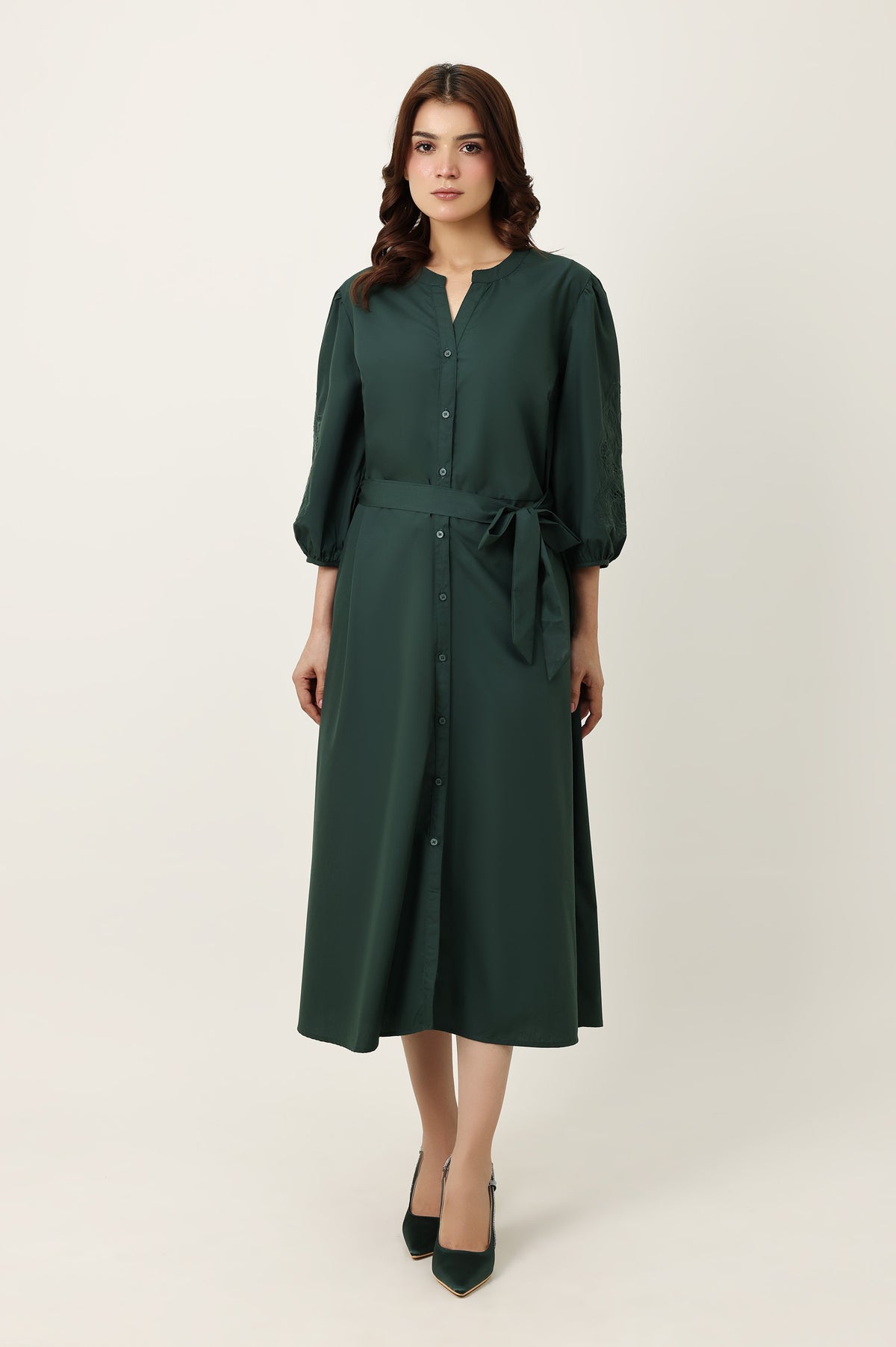 BELTED MIDI DRESS-GREEN