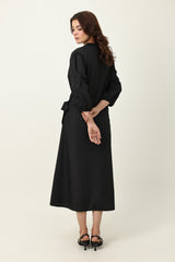 BELTED MIDI DRESS-BLACK