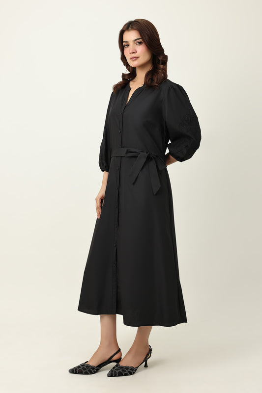BELTED MIDI DRESS-BLACK