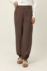 EASY FIT TIE HEM BOTTOM-COFFEE