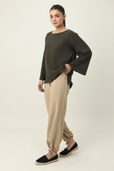 EASY FIT TIE HEM BOTTOM-BEIGE