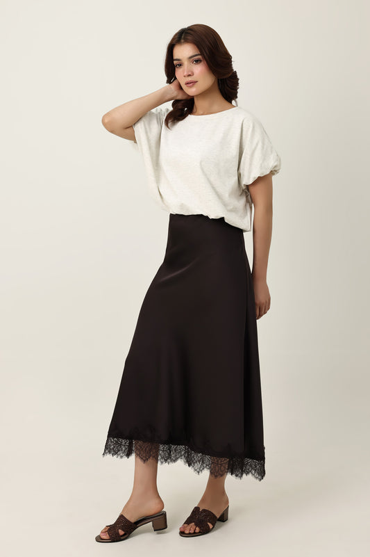 CHARM MIDI SKIRT-COFFEE
