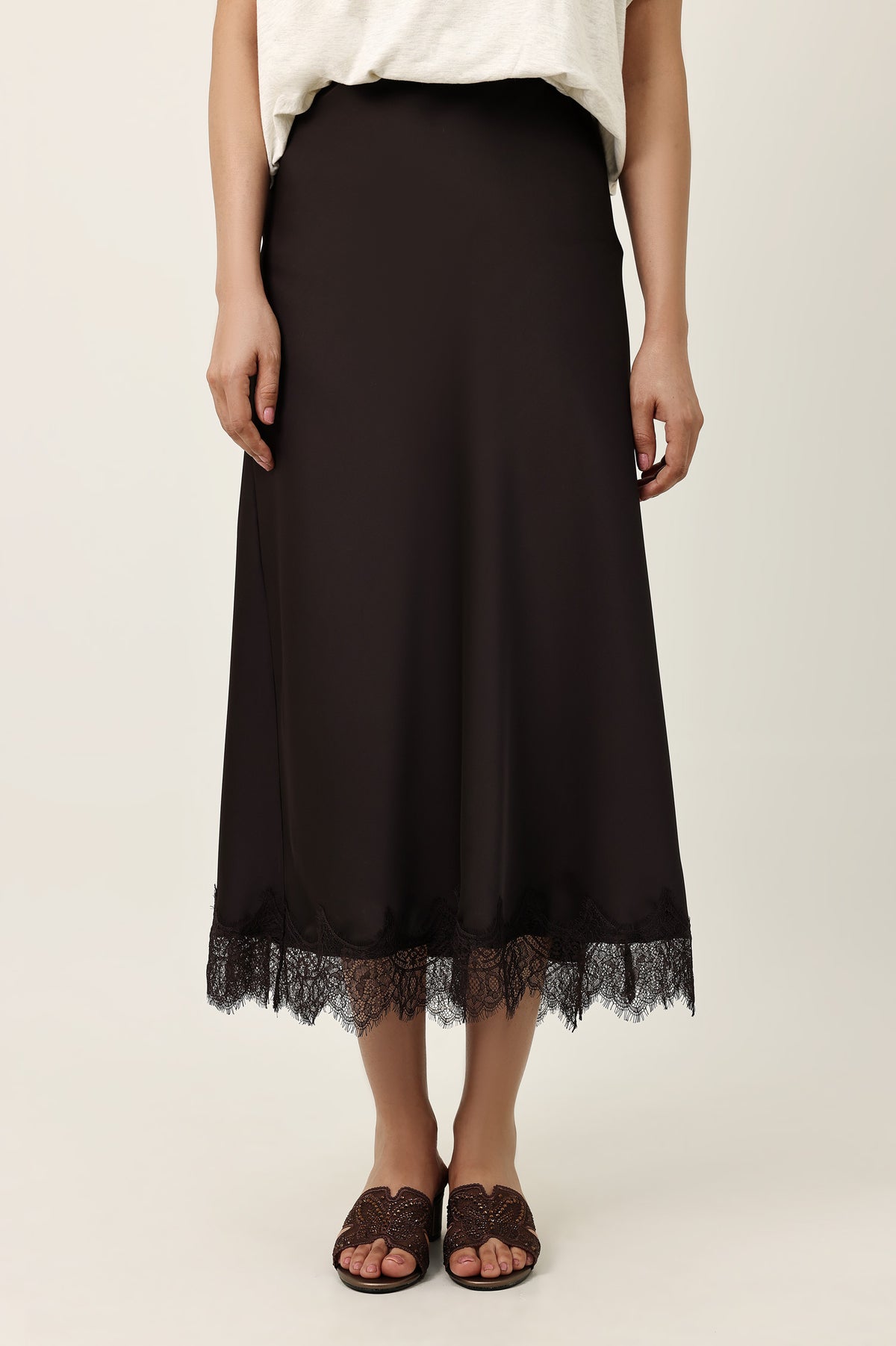 CHARM MIDI SKIRT-COFFEE