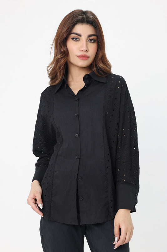 CHIC COUTURE CUT-OUT SHIRT-BLACK