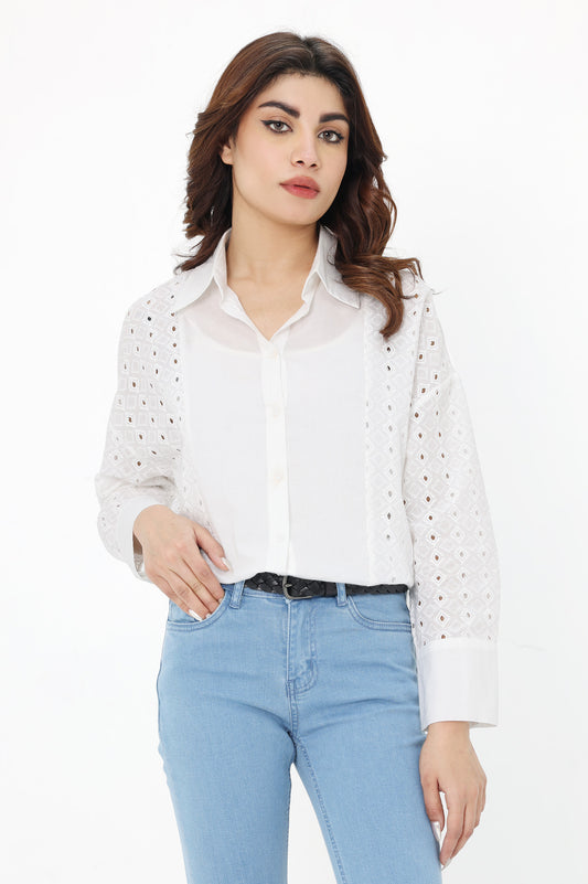 CHIC COUTURE CUT-OUT SHIRT-WHITE