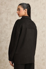 SUEDE UTILITY JACKET-BLACK