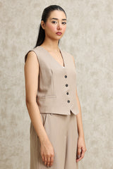 SLEEK STRIPES WAISTCOAT-BEIGE
