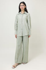 COASTLINE STRIPED LINEN CO-ORD SET-OLIVE
