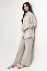 COASTLINE STRIPED LINEN CO-ORD SET-KHAKI