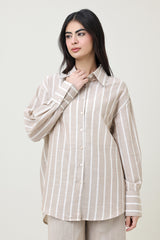 COASTLINE STRIPED LINEN CO-ORD SET-KHAKI