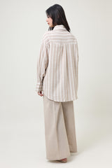 COASTLINE STRIPED LINEN CO-ORD SET-KHAKI
