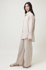 COASTLINE STRIPED LINEN CO-ORD SET-KHAKI