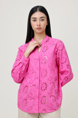 EMBROIDERED POPLIN SHIRT-FUCHSIA
