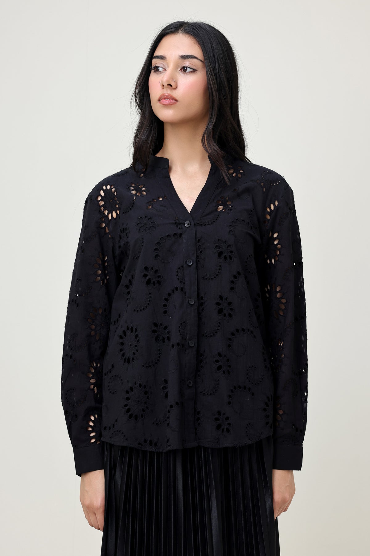 EMBROIDERED POPLIN SHIRT-BLACK