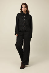 CUTWORK HEM SIGNATURE SHIRT-BLACK