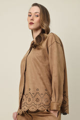 LASER SCALLOP JACKET SHIRT-BROWN