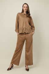 LASER SCALLOP JACKET SHIRT-BROWN