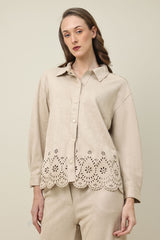 LASER SCALLOP JACKET SHIRT-BEIGE