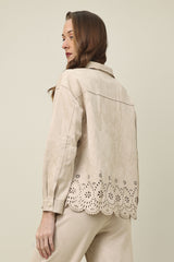 LASER SCALLOP JACKET SHIRT-BEIGE