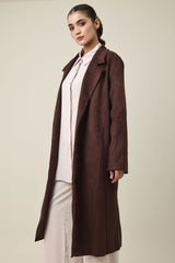 SUEDE TRACE LONG COAT-COFFEE