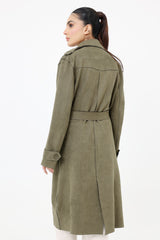 SUEDE TRENCH COAT-OLIVE